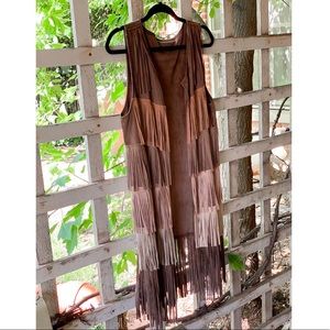 NFR, fringe, sleeveless cardigan vest suede